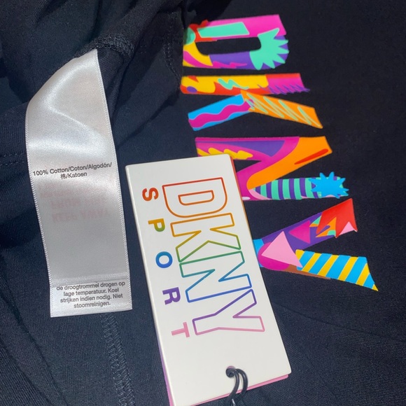 DKNY Logo Sport T-Shirt, Front Knot Detail, Black Multicolor, Size M - Picture 7 of 10